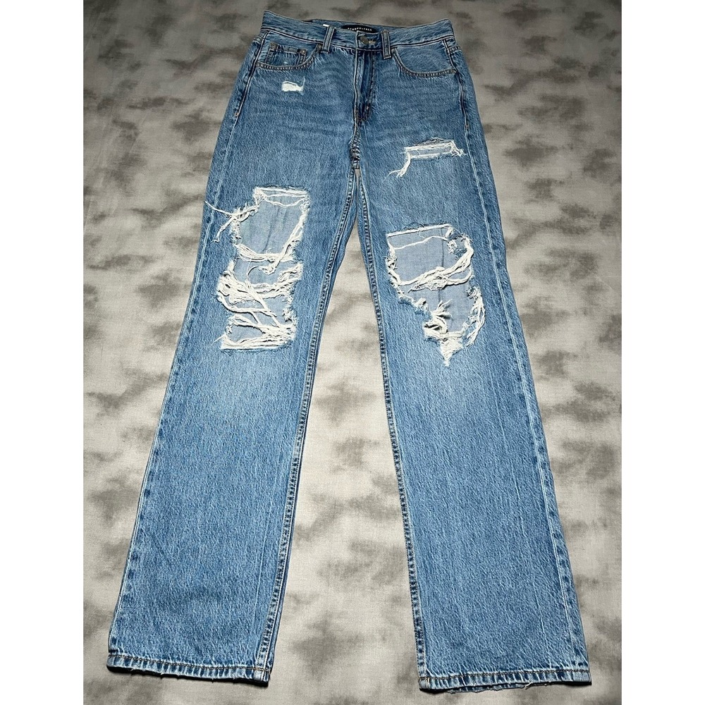 Aero Jeans Women Size 2 Reg Distressed Ragged Denim Y2K High Rise Baggy
